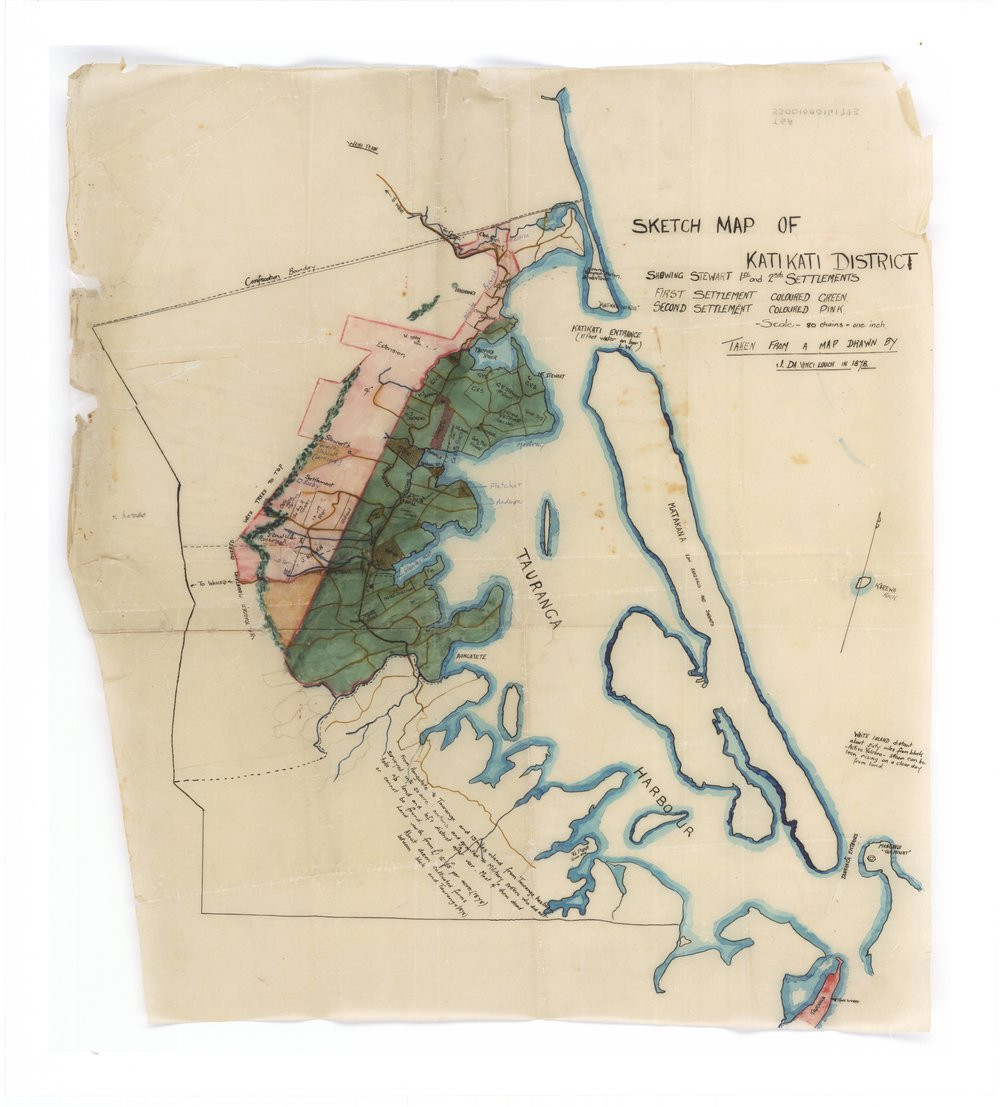 Sketch showing Stewart first and second settlements.
Te Ao Mārama - Tauranga City Libraries Map 19-481