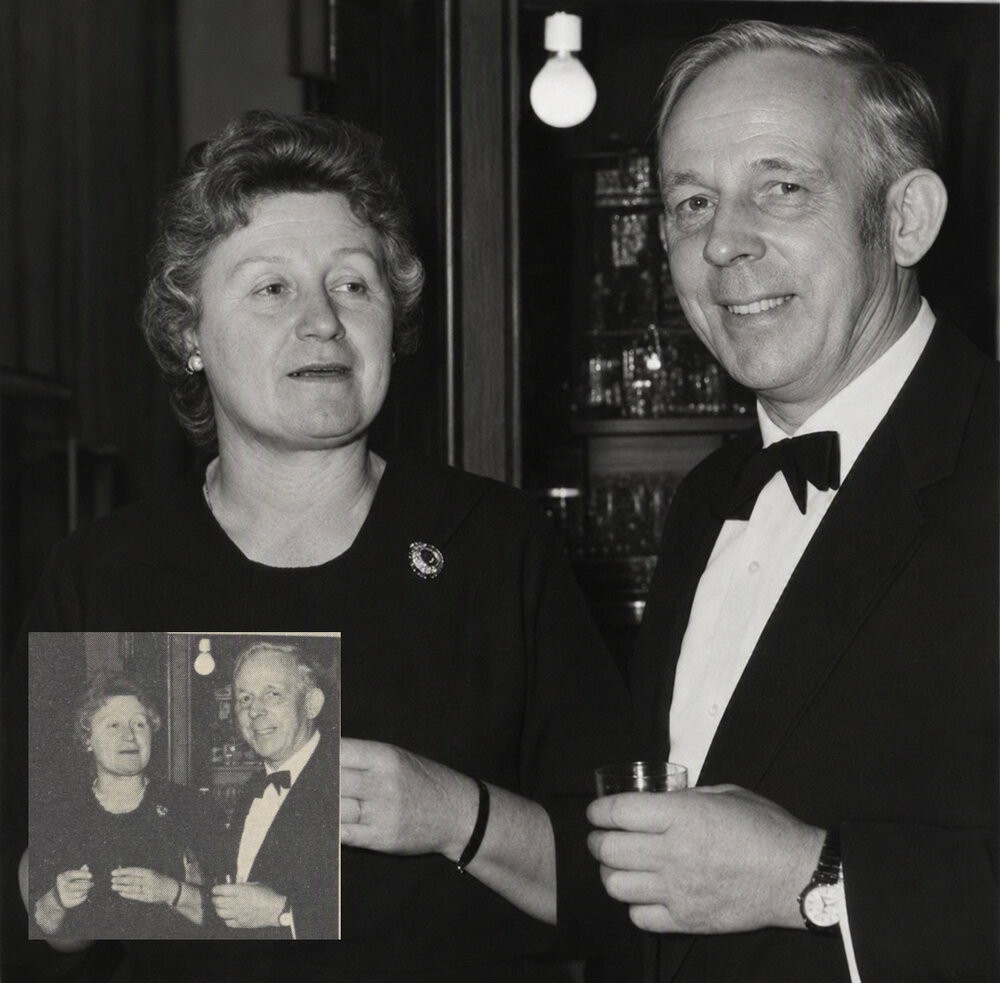Restored photograph of Winifred and Tom Muir taken for the Bay of Plenty Photo News, No. 76, page 17, with original inset.