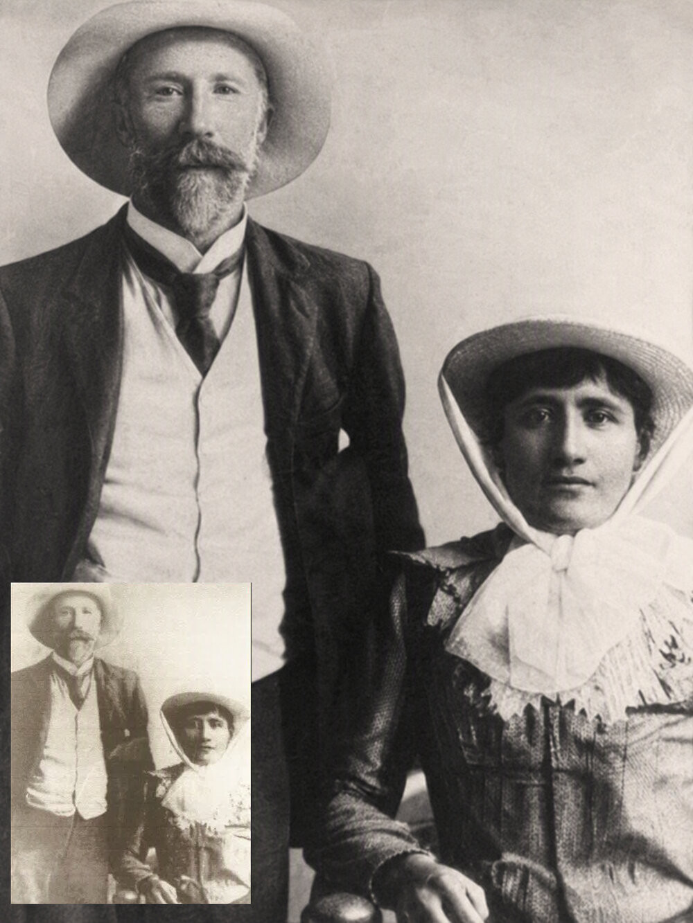 Restored photograph of Willie and Kiekie from within "A Token from the Bay of Plenty" by Graeme Brown (2017), with original inset.