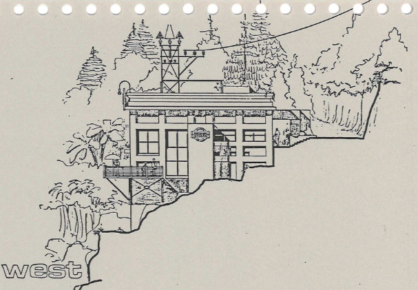 West Elevation of a proposed Cafe inside the former McLaren Falls Powerhouse. Last page of  "Powerhouse Museum, Gallery and Cafe: McLaren Falls, Tauranga"