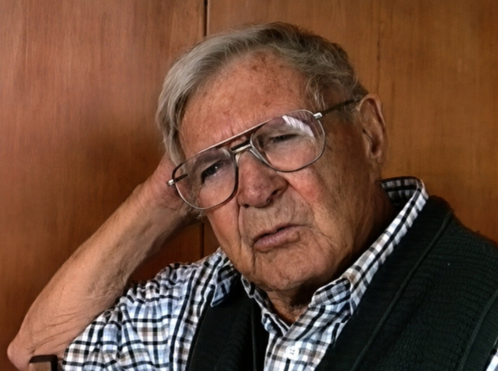 William Lawrence at the age of 94 giving an interview to Max Avery. Enhanced screen shot from AV 22-003/15 taken at 1 hour, 8 minutes and 56 seconds.