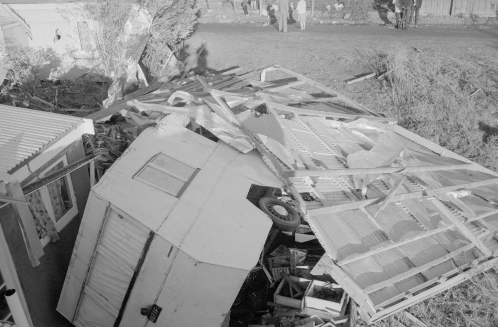 Mount gets the wind up: overturned caravan. From Image pn-3622