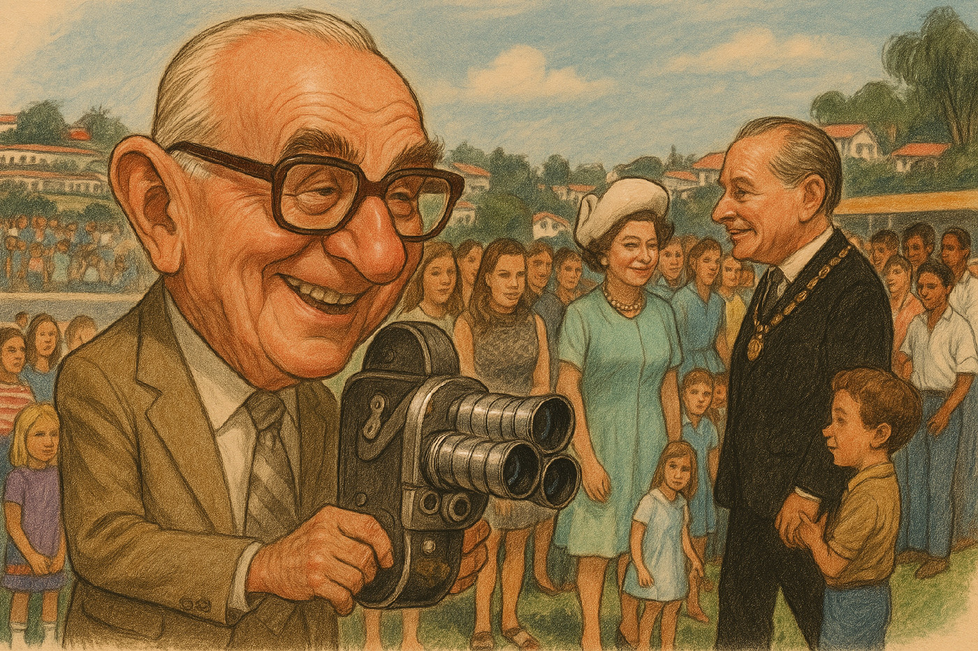 A caricature of Norman Blackie during the Queens visit in 1977