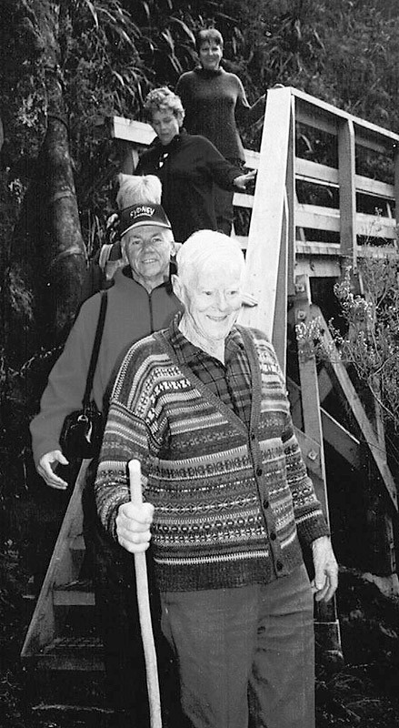John Cotter is seen here doing what he did with pride: Showing visitors "his country", the Karangahake Gorge. Ohinemuri Regional History Journal